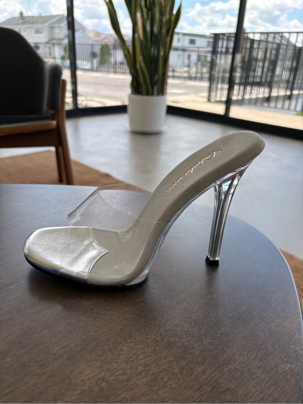 Pleaser Clear Vinyl Silver Slip-On Stiletto Heels